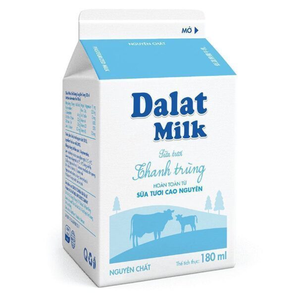 Sữa thanh trùng Dalat Milk không đường 180ml: