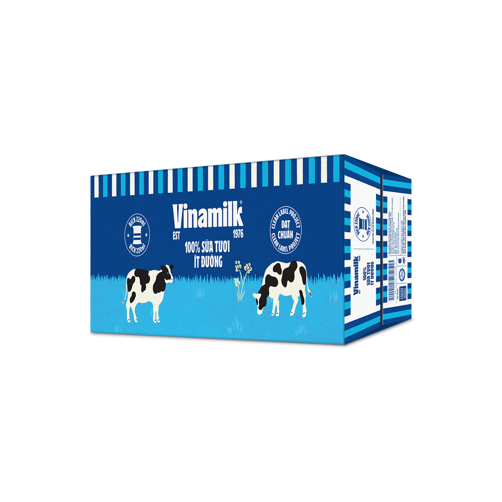 Sữa tươi tiệt trùng 100% ít đường 220ml