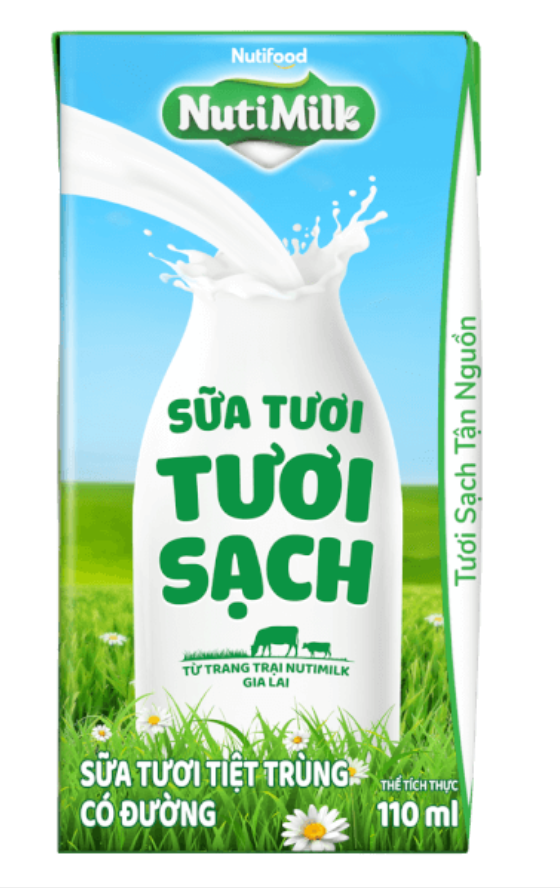 Sữa tươi sạch tiệt trùng Nutimilk, có đường, 110ml