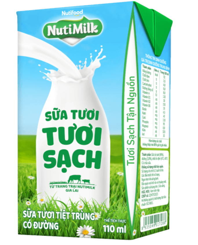 Sữa tươi sạch tiệt trùng Nutimilk, có đường, 110ml