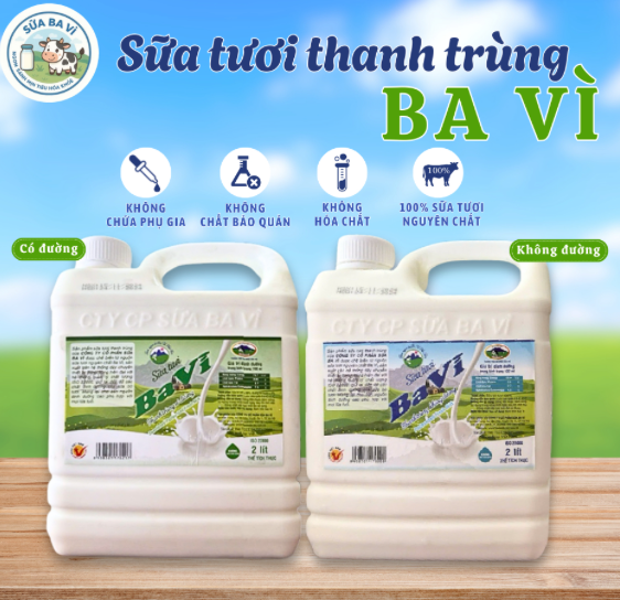 Sữa tươi thanh trùng Ba Vì vị nguyên bản can 2 lít