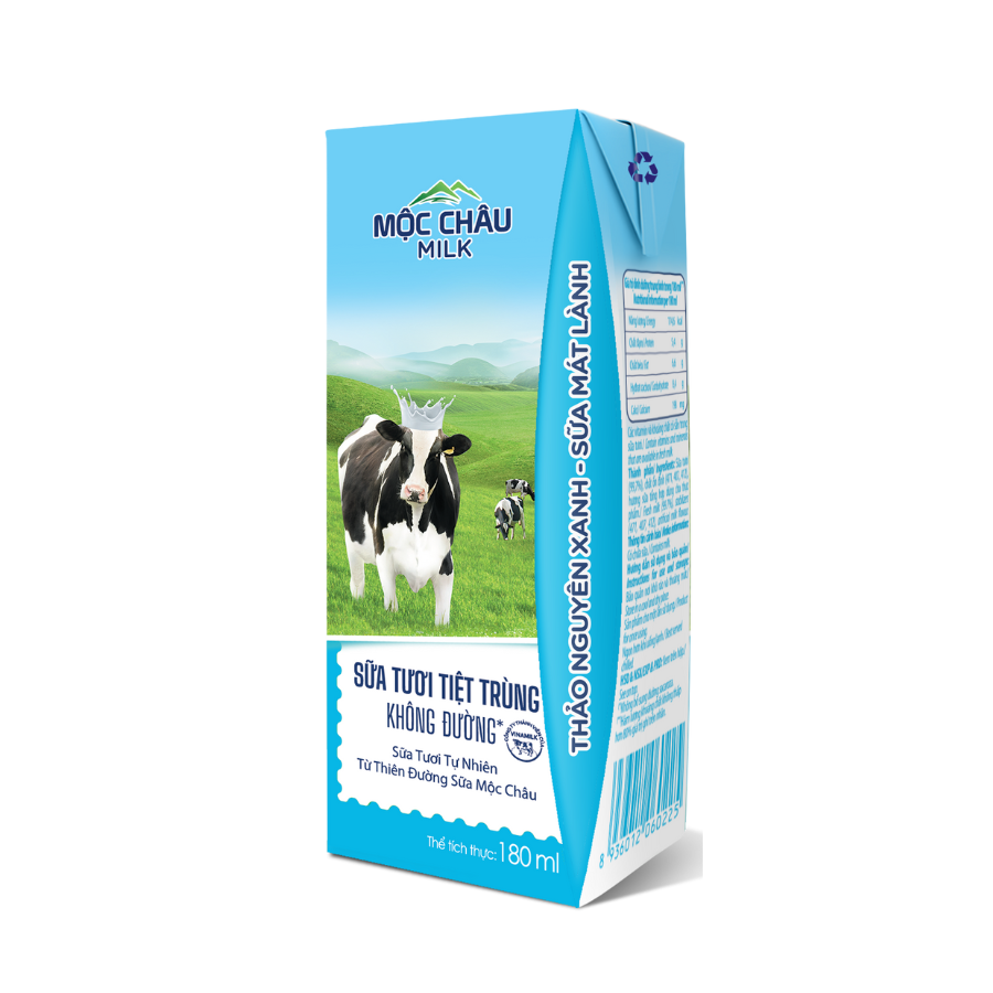Sữa tươi tiệt trùng không đường 180ml lốc 4 hộp