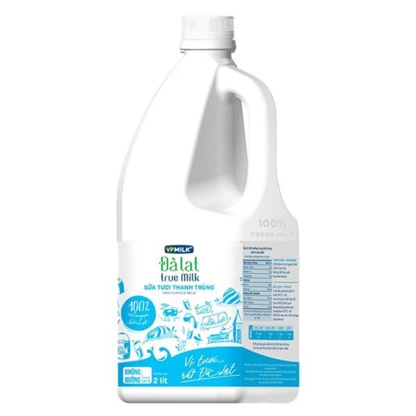 Sữa thanh trùng Dalat True Milk không đường 2L
