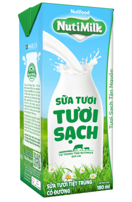 Sữa Tươi Tươi Sạch NutiMilk – Sữa Tươi Tiệt Trùng Có Đường 180ml