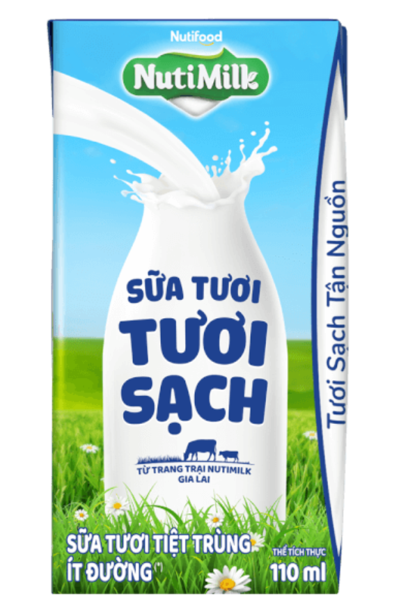 Sữa tươi sạch tiệt trùng Nutimilk, ít đường, 110ml