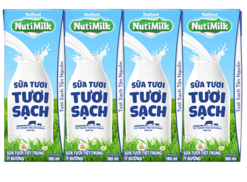 Sữa tươi sạch tiệt trùng Nutimilk, ít đường, 180ml