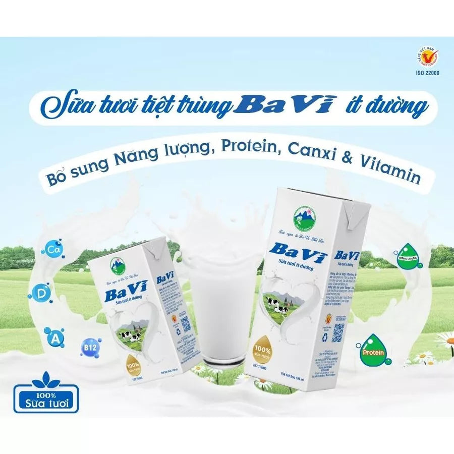 Sữa tươi tiệt trùng Ba Vì ít đường 180ml 48 hộp