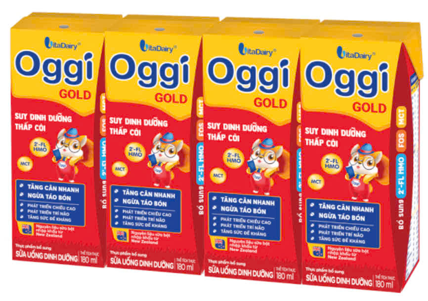 Sữa uống dinh dưỡng Oggi Gold 180ml, lốc 4 hộp (trên 1 tuổi)